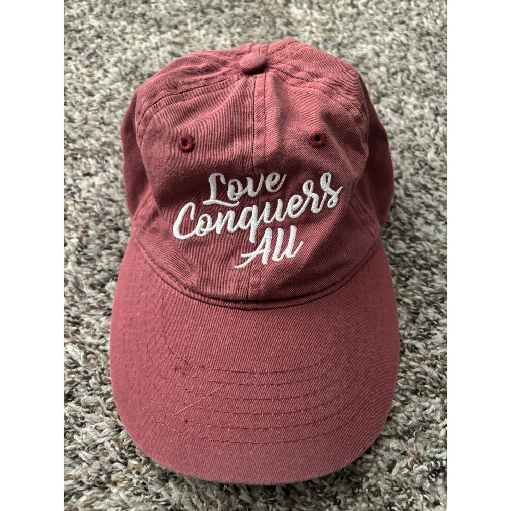 Love Conquers All Strapback Hat Light Red Maroon by Express‎